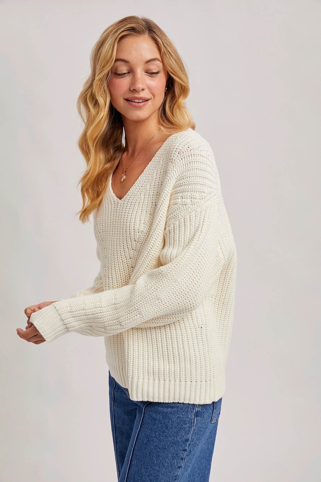 Ivory V Neck Sweater