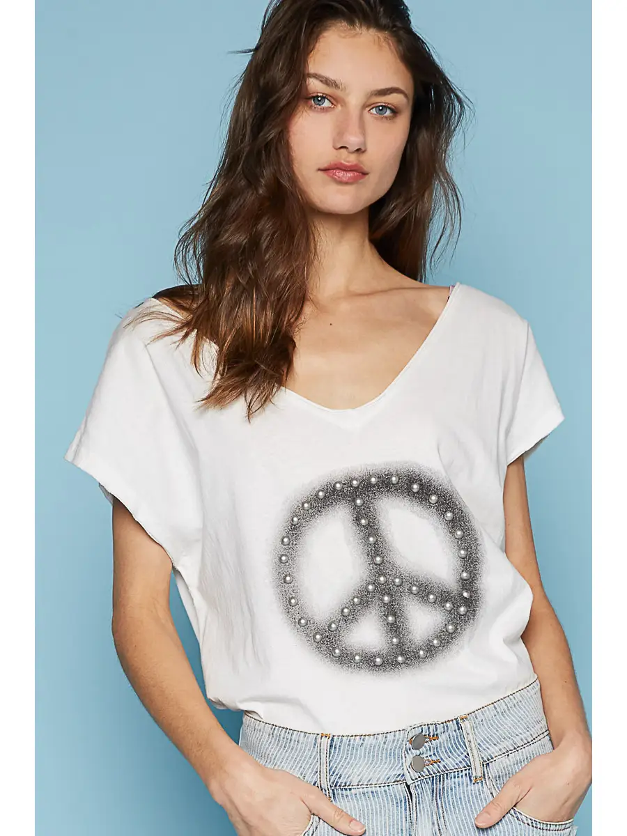 Studded Peace Sign T Shirt
