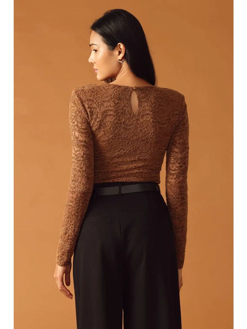 Never Enough Brown Lace Bodysuit