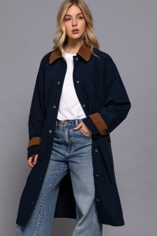 Navy Contrast Trench Coat