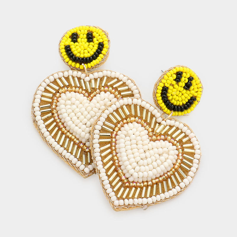 White Heart Smiley face earrings