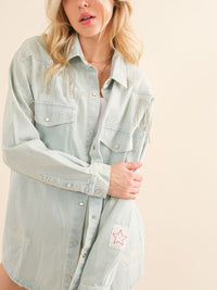 Light Denim Rhinestone Star Shacket