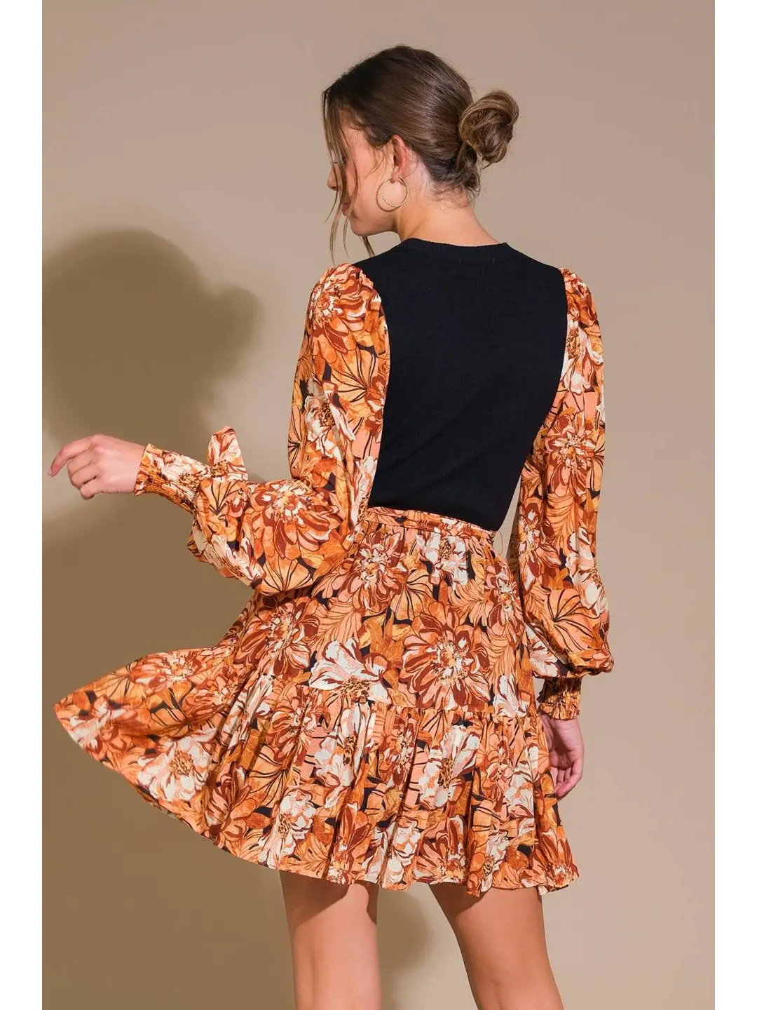 Orange Floral Sweater Dress