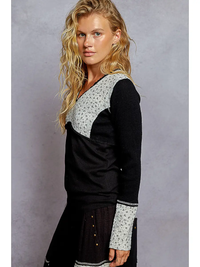 POL Black Vneck Floral Thermal