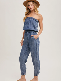 Denim Acid Wash Tube Jumpsuit