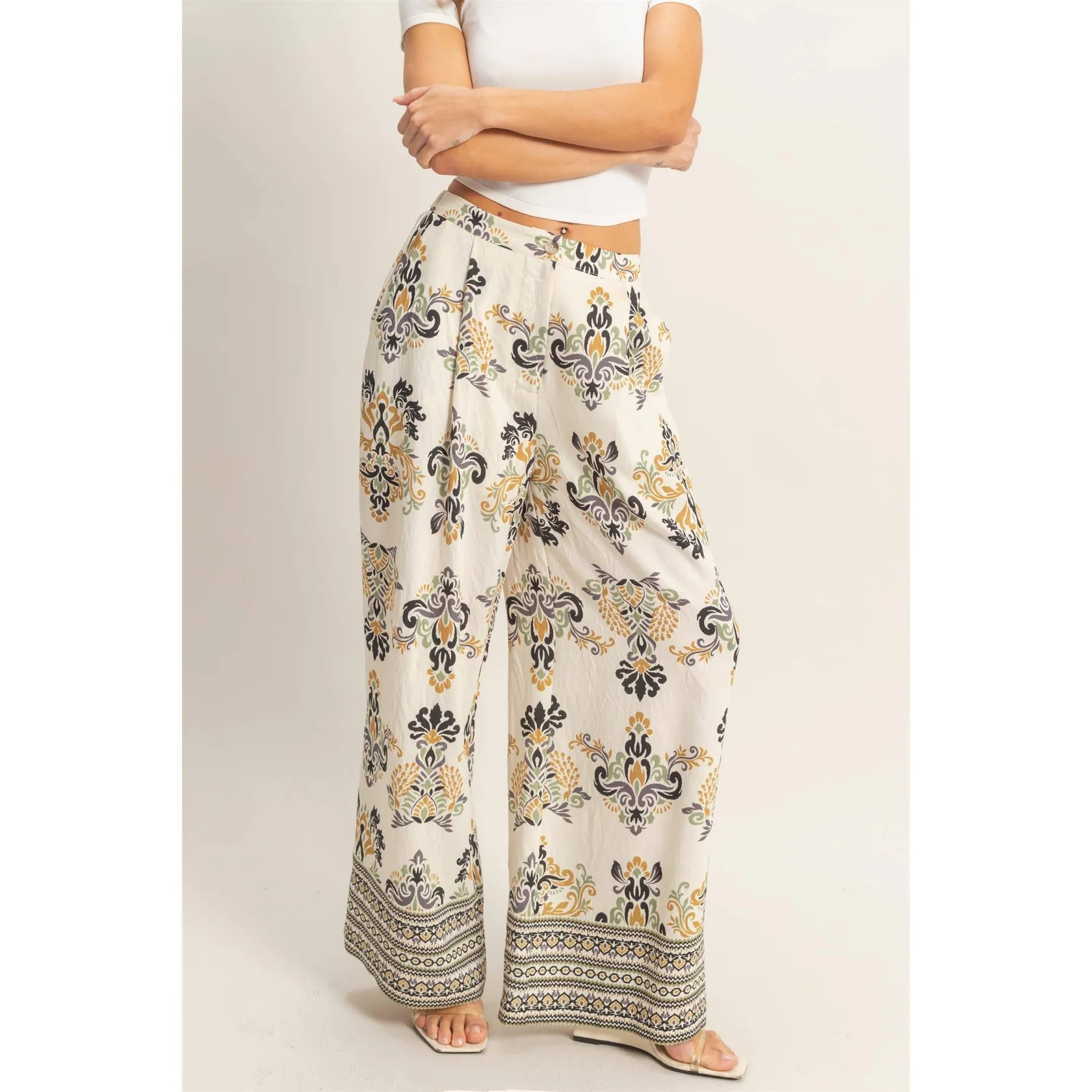 Floral Print Palazzo Pants Black