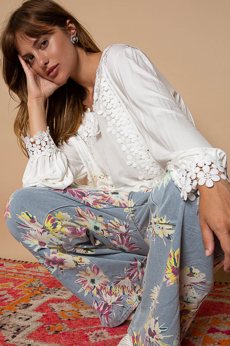 White Lace Flower Long Sleeve