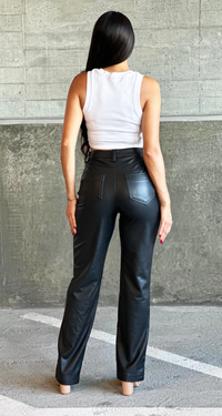 Vegan Leather Slit Pants
