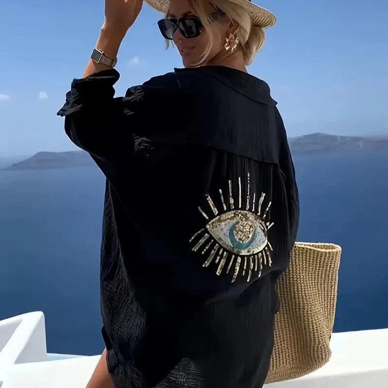 Black Evil Eye Button Down