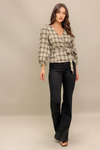 Latte Sunday Woven Plaid Top