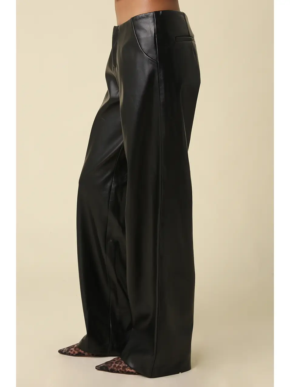 Black Faux Leather Wide Leg Pants