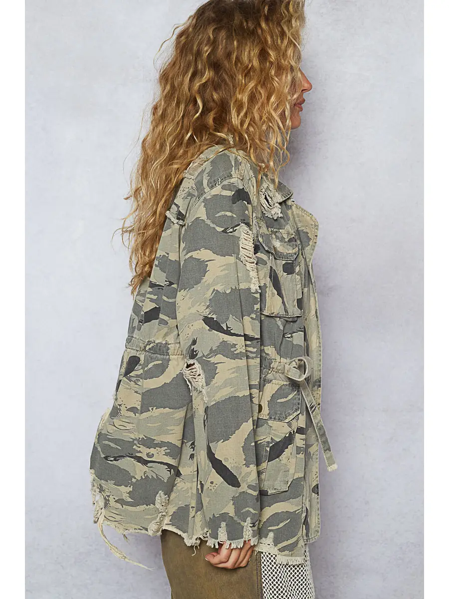 POL Distressed Camo Jacket