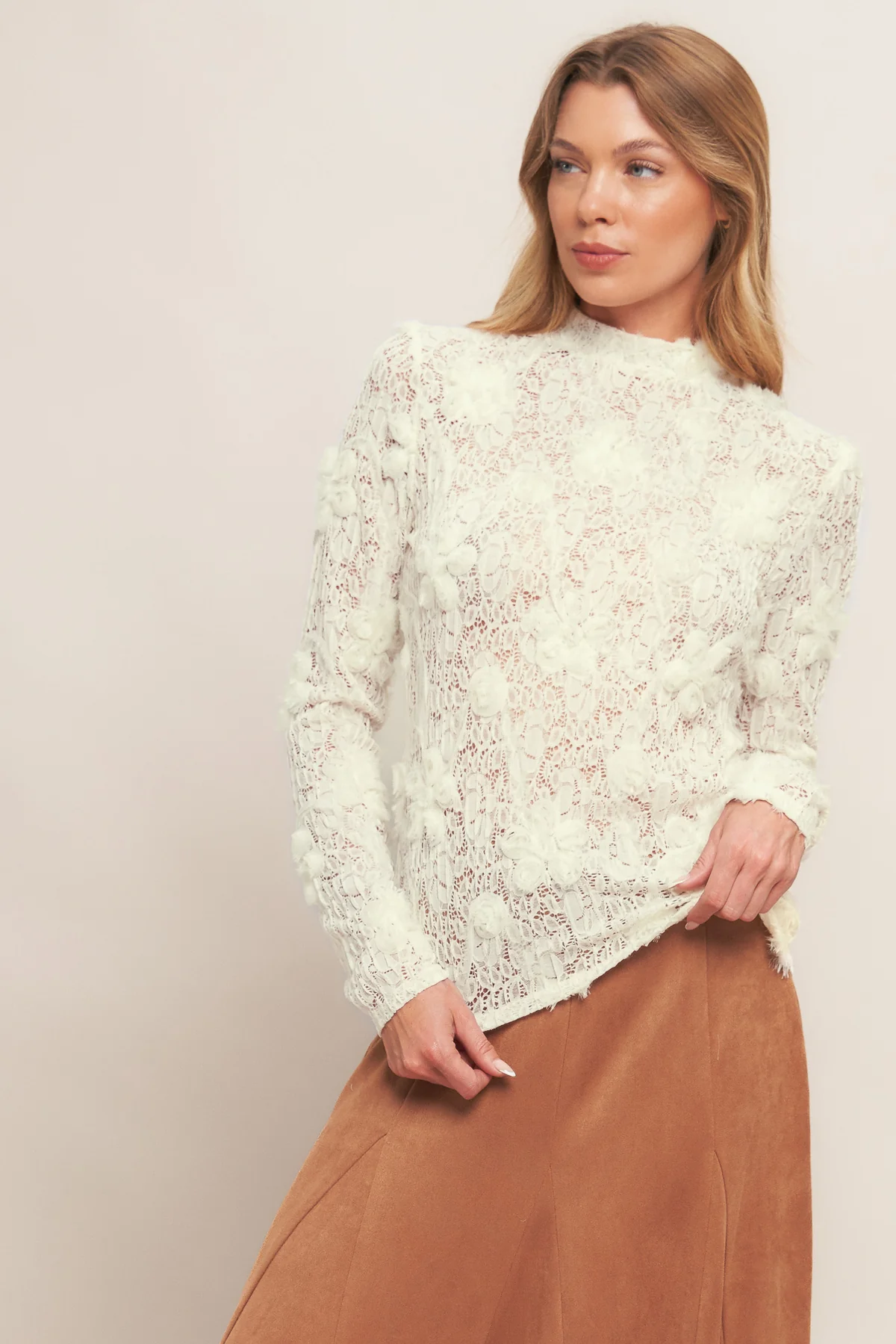 Cream Sheer Floral Sweater Top