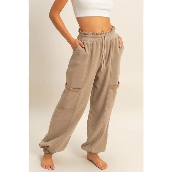 Mocha Ruffle Waist Jogger Pants