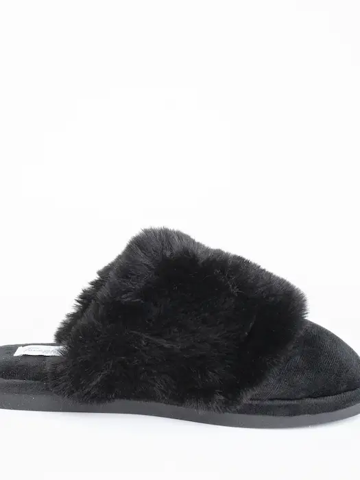 Faceplant Black Furry Slippers