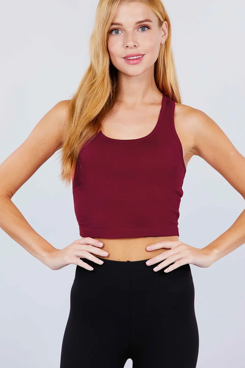 Burgundy Fitted Racerback Cropped Tank