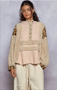 POL Pink Leopard Contrast Fuzzy Sweater