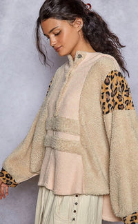 POL Pink Leopard Contrast Fuzzy Sweater