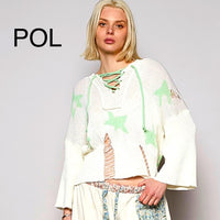 POL Distressed Star Sweater Green