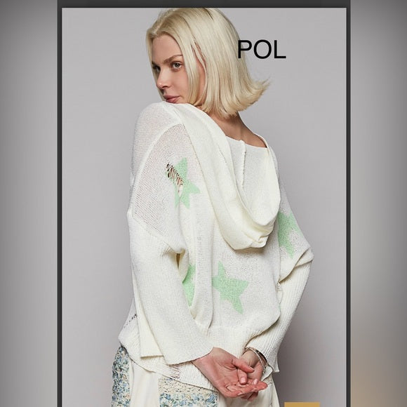 POL Distressed Star Sweater Green