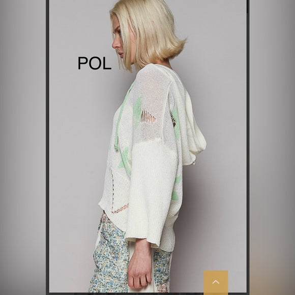 POL Distressed Star Sweater Green