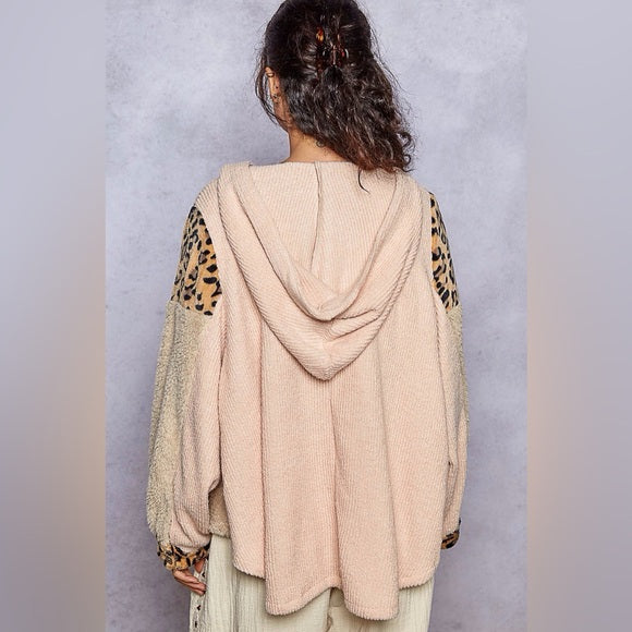 POL Pink Leopard Contrast Fuzzy Sweater
