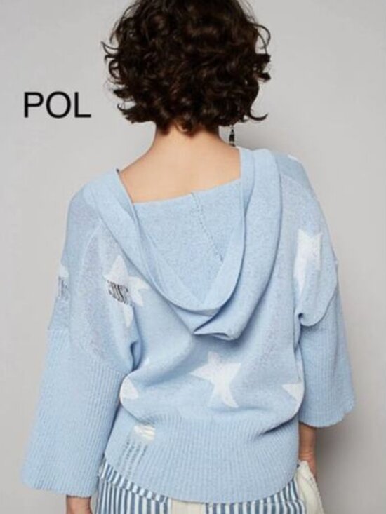 POL Distressed Star Sweater Blue