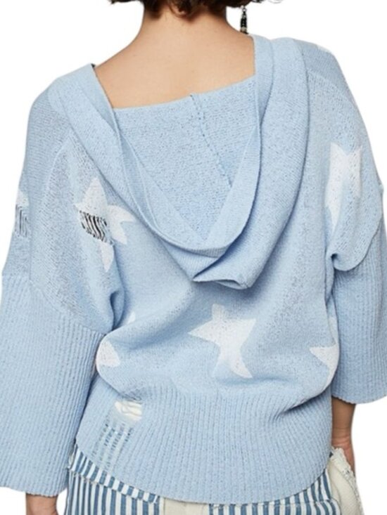 POL Distressed Star Sweater Blue