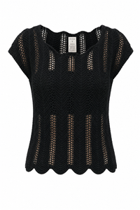 Black Eyelet Scallop Top