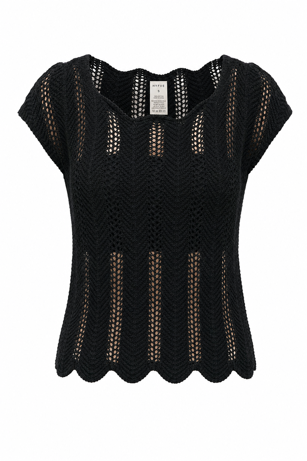 Black Eyelet Scallop Top
