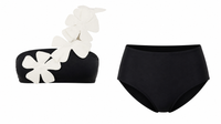 Black Bandeau Bikini Flower Strap