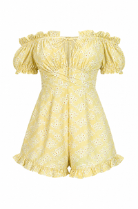 Yellow Off the Shoulder Daisy Romper