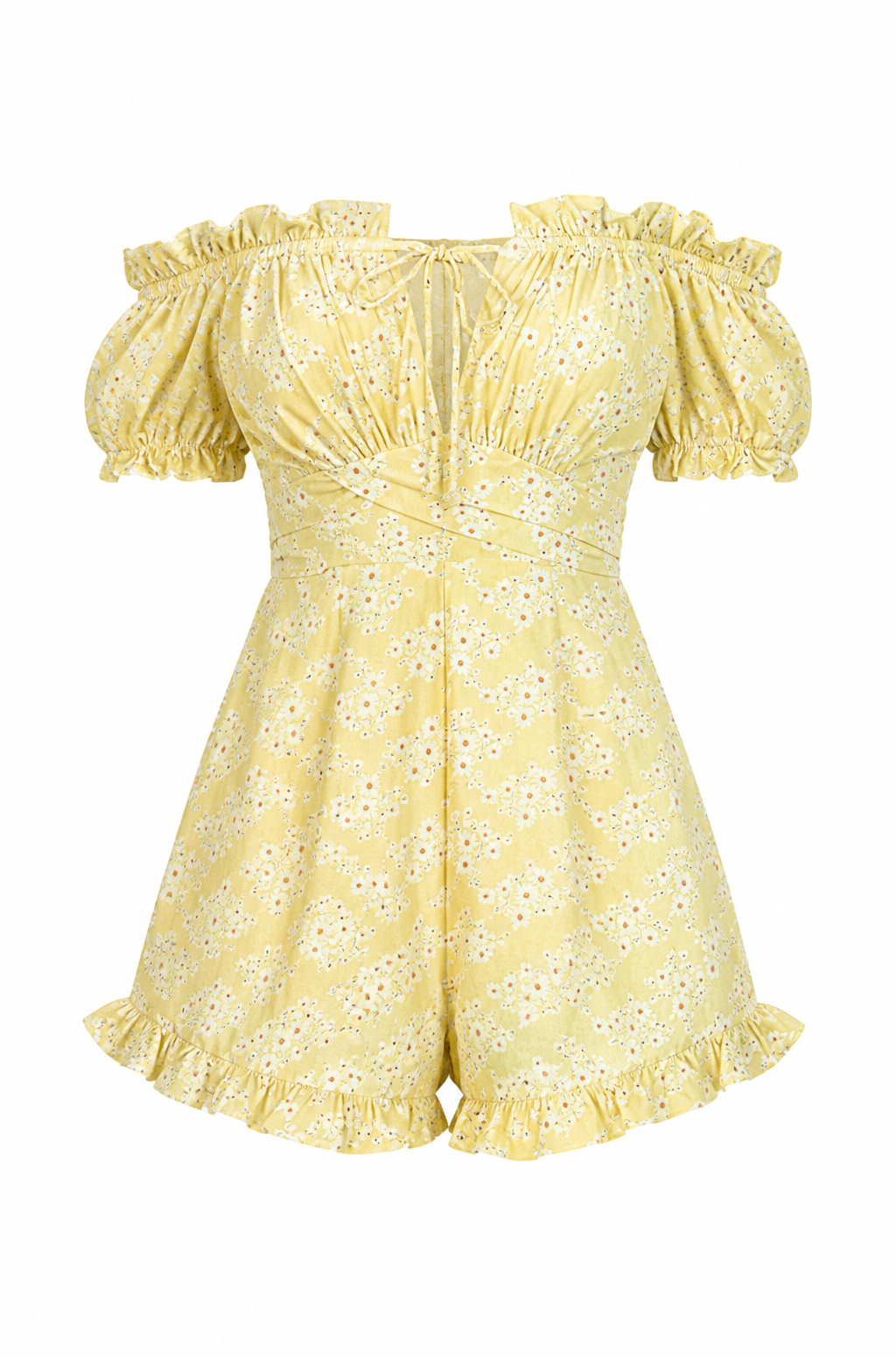 Yellow Off the Shoulder Daisy Romper