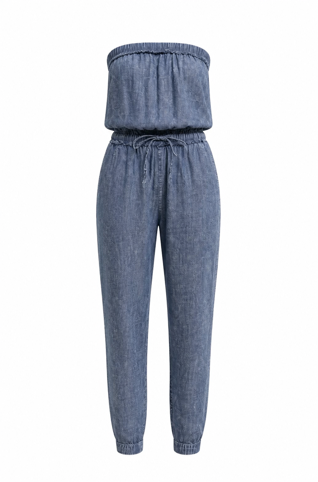 Denim Acid Wash Tube Jumpsuit