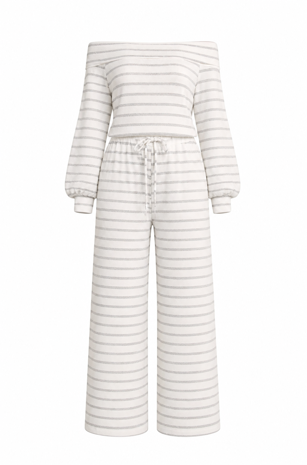 Terry Cloth Off Shoulder Stripe Jumpsuit