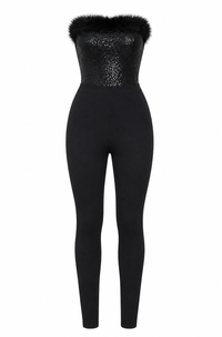 Sequin Feather Strapless Jumpsuit