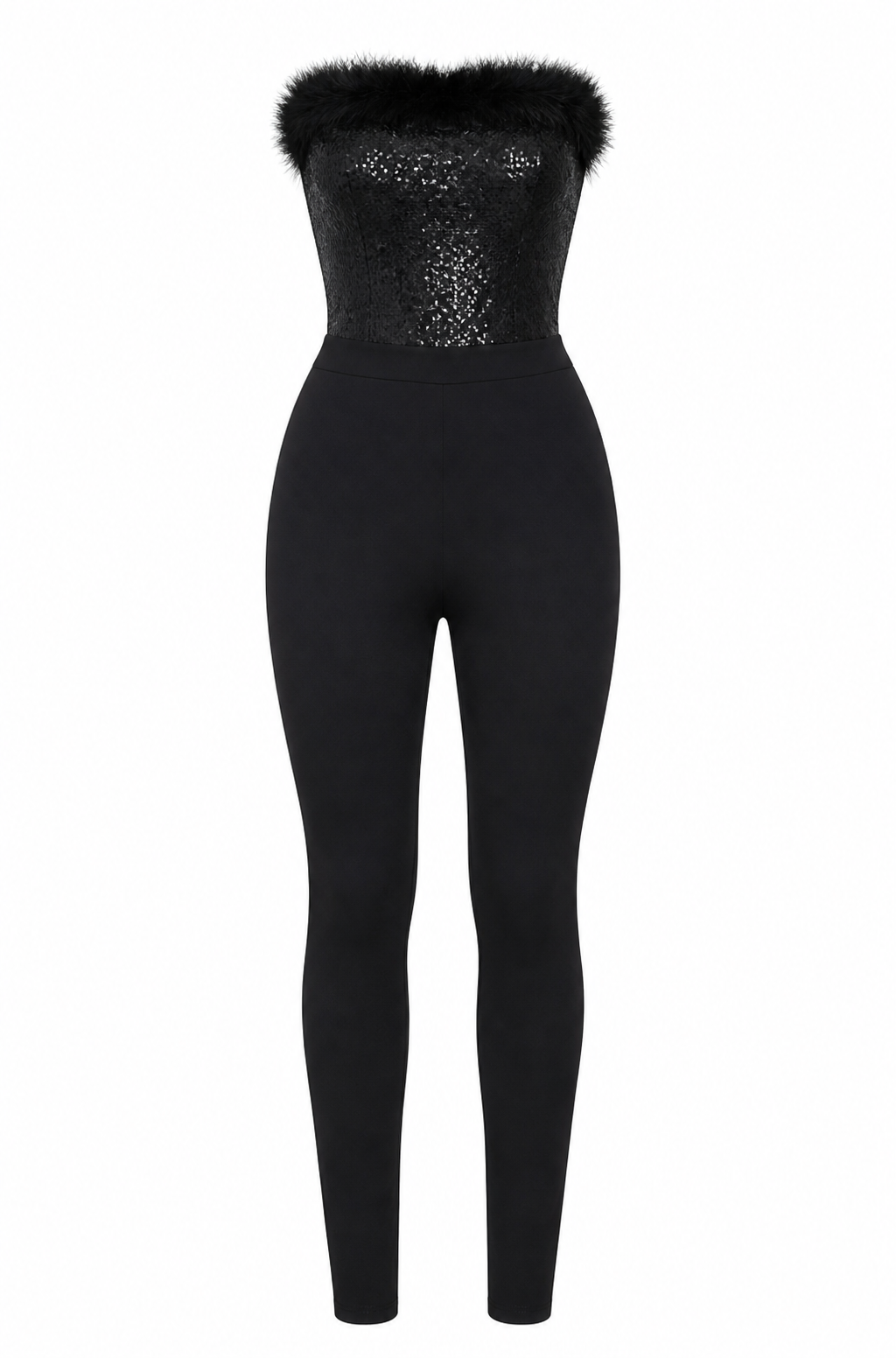 Sequin Feather Strapless Jumpsuit