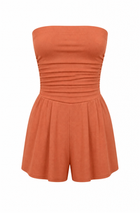 Burnt Sienna Strapless Romper w/ Pockets