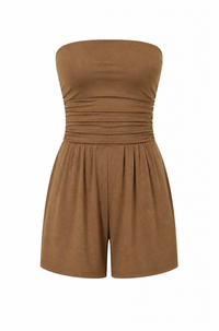 Brown Strapless Romper w/ Pockets