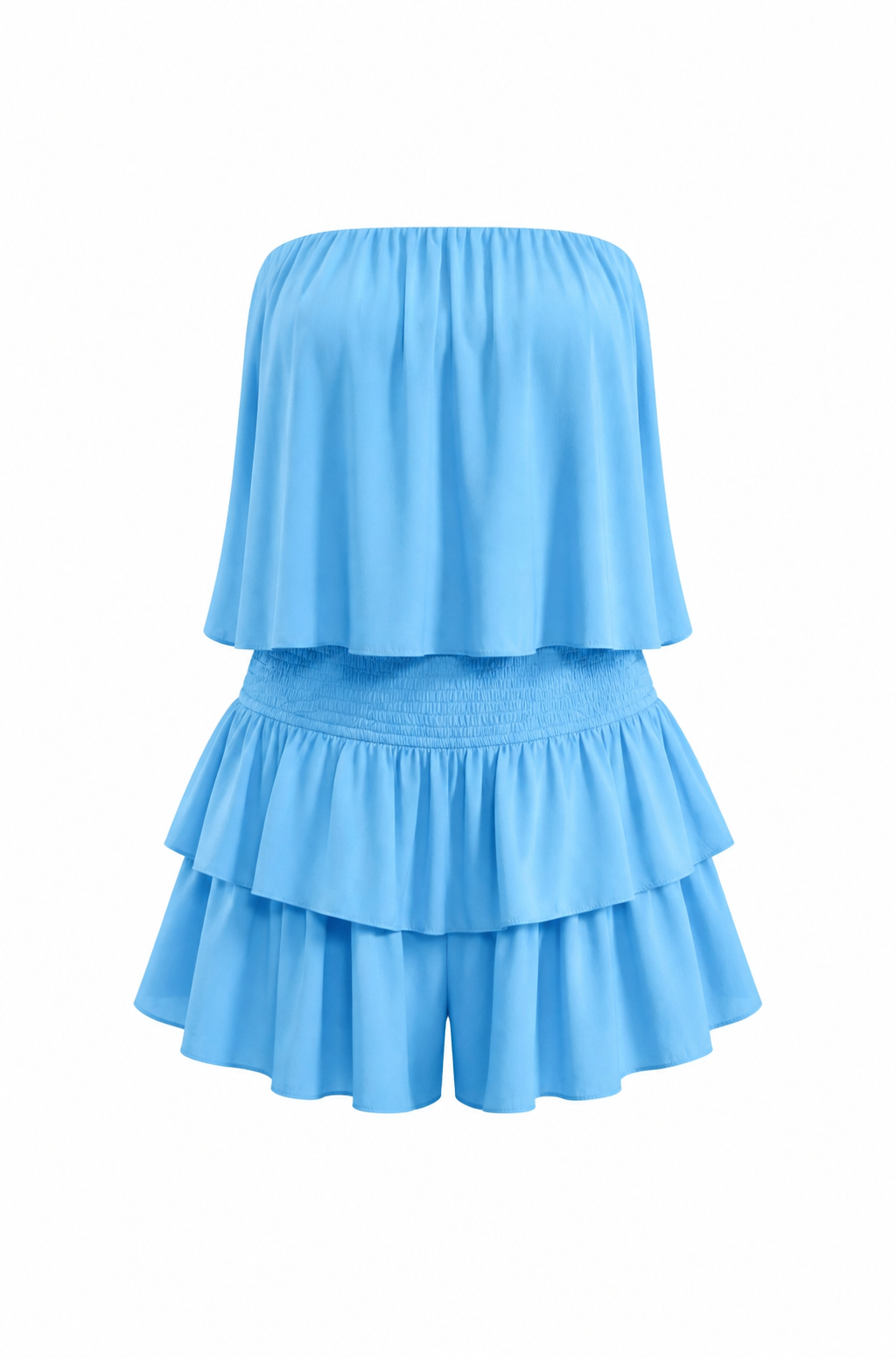 Blue Strapless Ruffle Romper