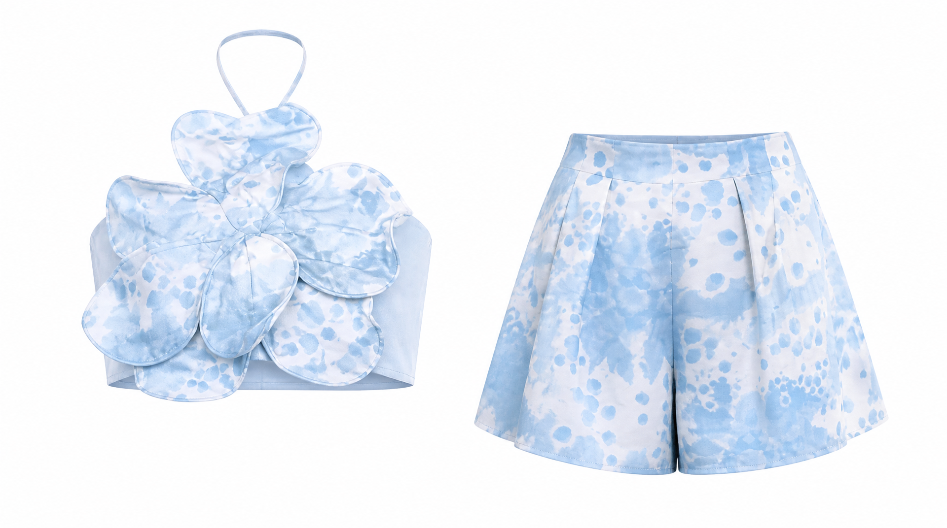 Blue Orchid Flower Shorts Set