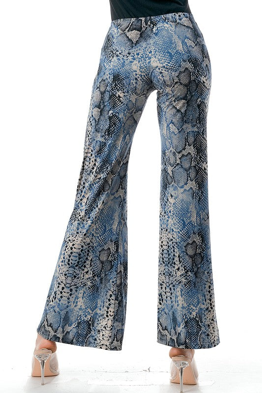 Blue Snakeskin Slit Printed Pants