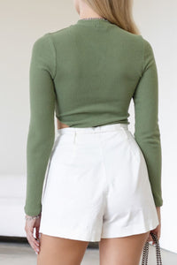 Green long sleeve soft cutout bodysuit