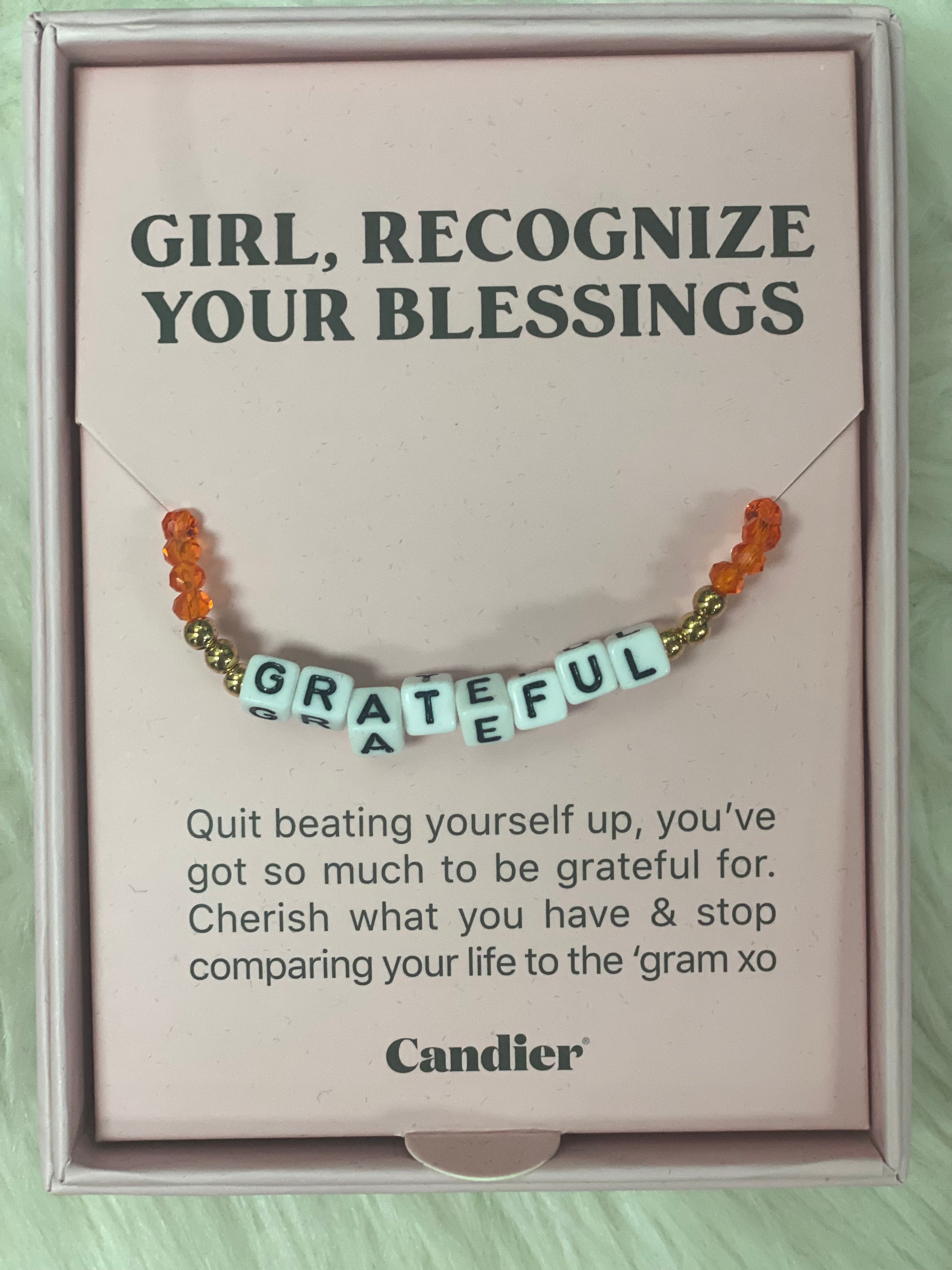 Grateful Bracelet - orange beads