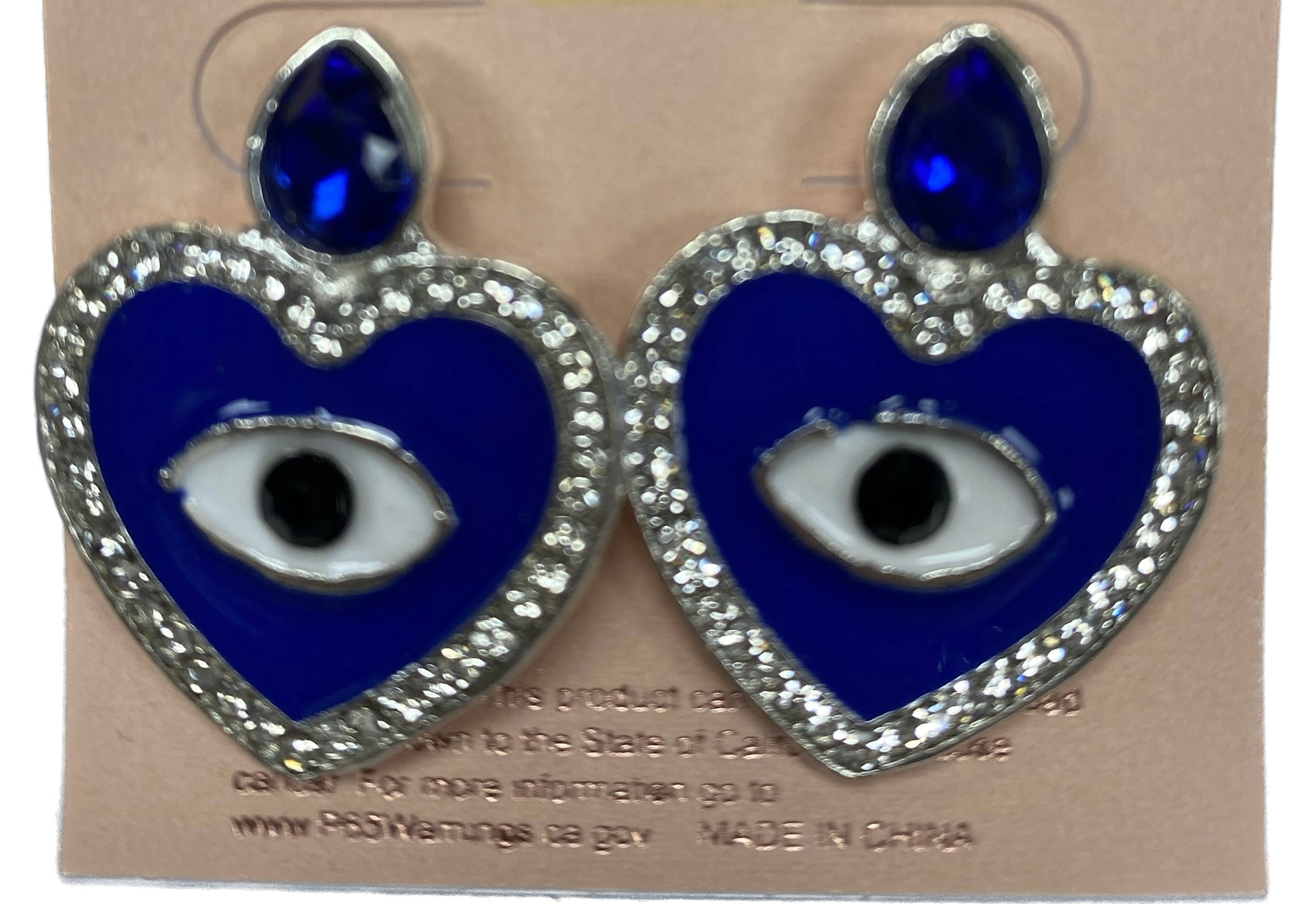 bling heart evil eye earrings