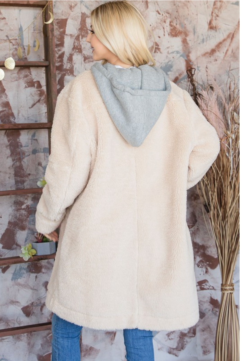 Reversible hooded 2024 teddy sherpa jacket