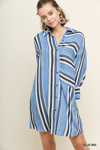 blue stripe button down shirt dress