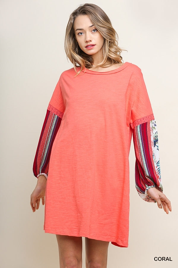 coral long sleeve t shirt dress with contrast sleeves – All There Boutique coral long sleeve t shirt dress with contrast sleeves – All There Boutique