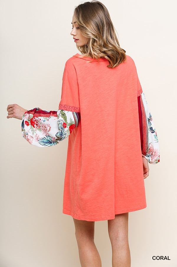 coral long sleeve t shirt dress with contrast sleeves – All There Boutique coral long sleeve t shirt dress with contrast sleeves – All There Boutique
