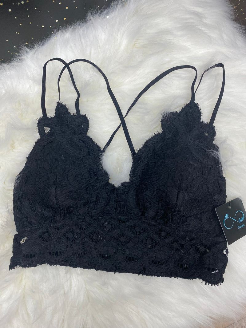 black lace crochet bralette